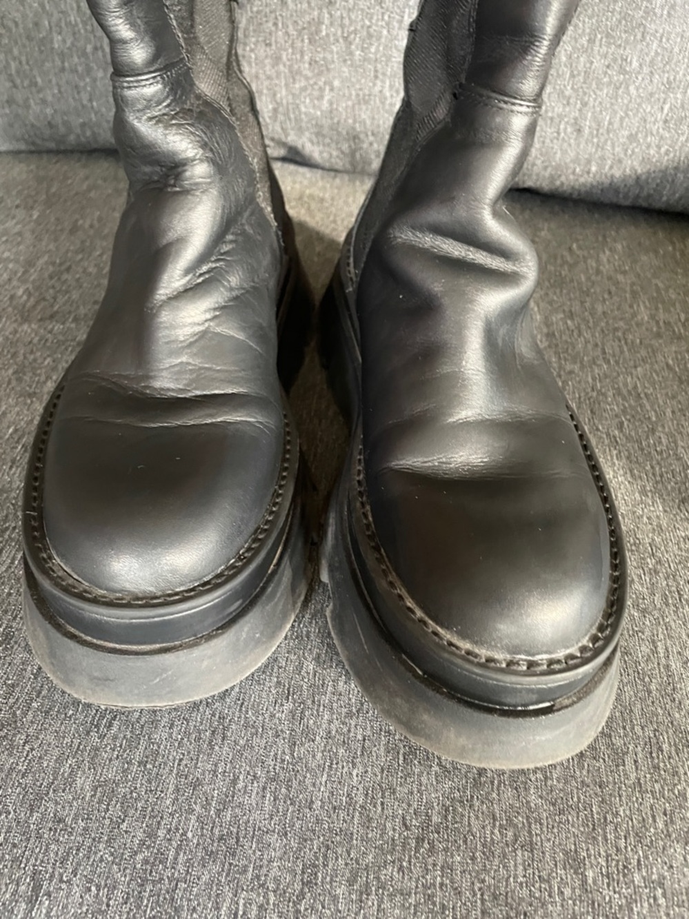 ZARA black leather tall boots track sole 38/7,5 biker rare - Picture 12 of 12